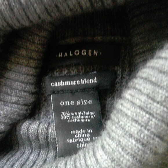 Halogen Gray Wool Cashmere Waffle Knit Turtleneck Pancho One Size - Picture 7 of 7